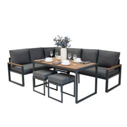 Monstershop Aluminium Corner Sofa Set - Wood Effect in Grey - thumbnail 1