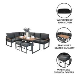 Monstershop Aluminium Corner Sofa Set - Wood Effect in Grey - thumbnail 2