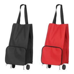 Orsina Red Fabric Trolley Bag, Foldable Shopping Trolley With Wheels, Drawstring Closure & Sturdy Handle in Black - thumbnail 3