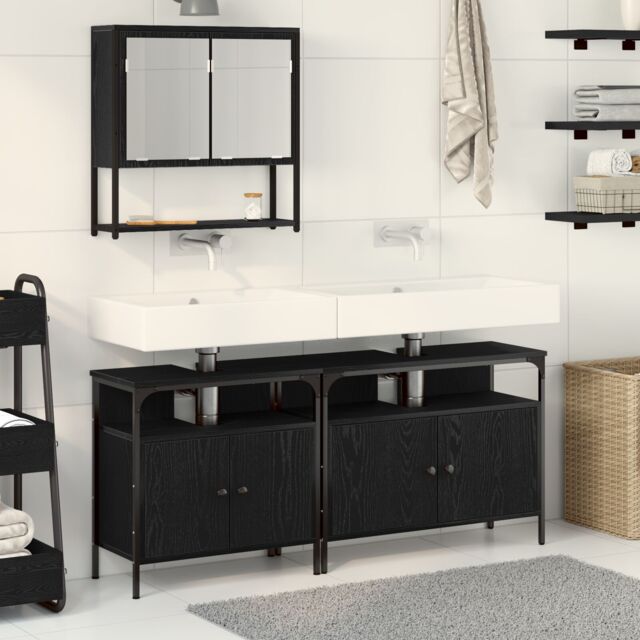 Berkfield Home 3 Piece Bathroom Furniture Set Black Oak Engineered Wood - image 1