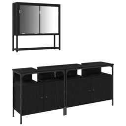 Berkfield Home 3 Piece Bathroom Furniture Set Black Oak Engineered Wood - thumbnail 2