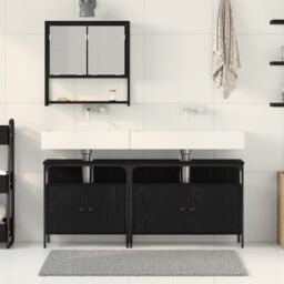 Berkfield Home 3 Piece Bathroom Furniture Set Black Oak Engineered Wood - thumbnail 4