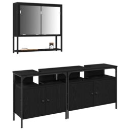 Berkfield Home 3 Piece Bathroom Furniture Set Black Oak Engineered Wood - thumbnail 3