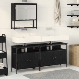 Berkfield Home 3 Piece Bathroom Furniture Set Black Oak Engineered Wood