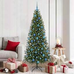 Berkfield Home Elegant Artificial Christmas Tree with 300 LEDs Green 180 cm PE a - thumbnail 2