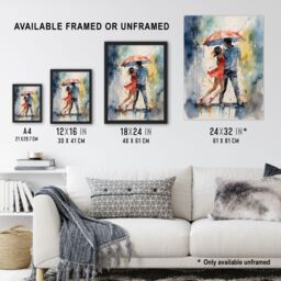 "Artery8 Wall Art Print Dancing In The Rain Watercolour Romance Red Blue Painting Rhythm Body Energy Theatre Arts Artwork Poster - Size: W24"" x H32""" - thumbnail 3