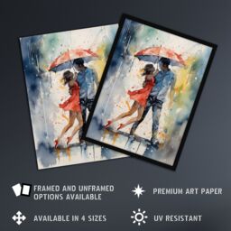 "Artery8 Wall Art Print Dancing In The Rain Watercolour Romance Red Blue Painting Rhythm Body Energy Theatre Arts Artwork Poster - Size: W24"" x H32""" - thumbnail 2