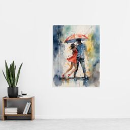"Artery8 Wall Art Print Dancing In The Rain Watercolour Romance Red Blue Painting Rhythm Body Energy Theatre Arts Artwork Poster - Size: W24"" x H32""" - thumbnail 4