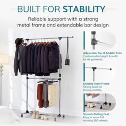 VOGREX 2 Tier Clothes Rail Chrome in Silver - thumbnail 4