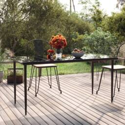 Berkfield Home Elegant Garden Dining Table Black 160x80x74cm Steel & Tempered Glass - Size: 160 x 80 x 74 cm - thumbnail 2