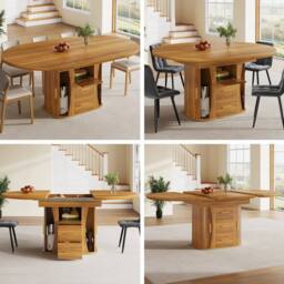 Matteo Walnut Extendable Dining Table - Round to Oval - Seats 6 - thumbnail 1
