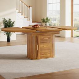 Matteo Walnut Extendable Dining Table - Round to Oval - Seats 6 - thumbnail 2