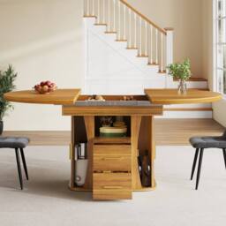 Matteo Walnut Extendable Dining Table - Round to Oval - Seats 6 - thumbnail 4
