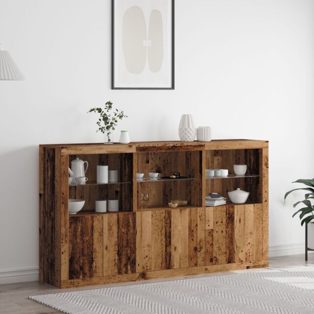 Berkfield Home Sideboard with LED Lights Old Wood 181.5x37x100 cm Engineered Wood in Brown - image 1