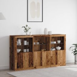Berkfield Home Sideboard with LED Lights Old Wood 181.5x37x100 cm Engineered Wood in Brown - thumbnail 1