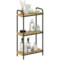 HOMCOM 3-Tier Bamboo Bathroom Shelf, Freestanding Shelving Unit, Natural in Black - thumbnail 2