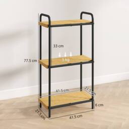 HOMCOM 3-Tier Bamboo Bathroom Shelf, Freestanding Shelving Unit, Natural in Black - thumbnail 3