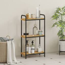 HOMCOM 3-Tier Bamboo Bathroom Shelf, Freestanding Shelving Unit, Natural in Black - thumbnail 1