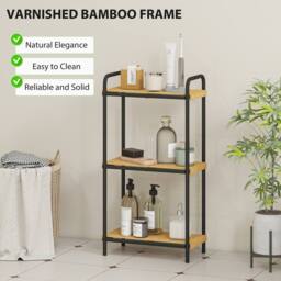 HOMCOM 3-Tier Bamboo Bathroom Shelf, Freestanding Shelving Unit, Natural in Black - thumbnail 5