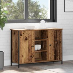 Berkfield Home Sideboard Old Wood 100x35x70 cm Engineered Wood & Steel in Brown - Size: 100 x 35 x 70 cm - thumbnail 4