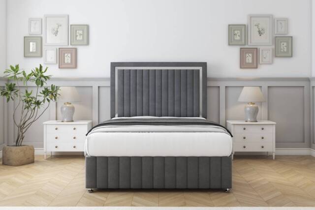"Sloomy Boston Chrome Coniston Divan Set No Drawers-54"" Headboard-Footboard in Dark Grey - Size: Double" - image 1