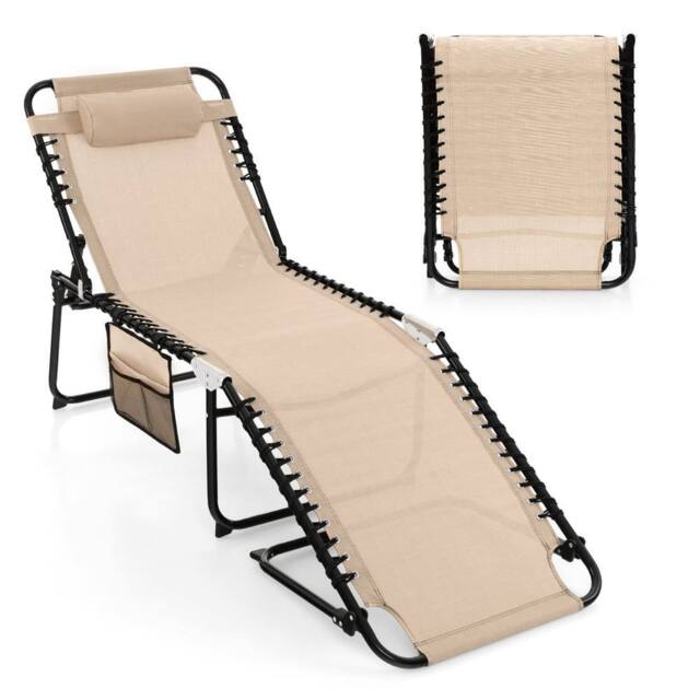 Costway Patio Folding Chaise Lounge Chair Portable Sun Lounger in Beige - image 1