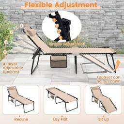Costway Patio Folding Chaise Lounge Chair Portable Sun Lounger in Beige - thumbnail 5