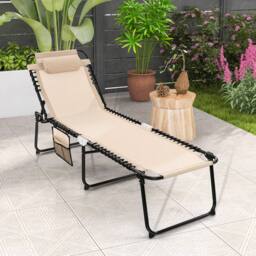Costway Patio Folding Chaise Lounge Chair Portable Sun Lounger in Beige - thumbnail 9