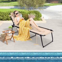 Costway Patio Folding Chaise Lounge Chair Portable Sun Lounger in Beige - thumbnail 7