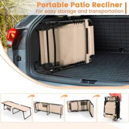 Costway Patio Folding Chaise Lounge Chair Portable Sun Lounger in Beige - thumbnail 6