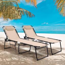 Costway Patio Folding Chaise Lounge Chair Portable Sun Lounger in Beige - thumbnail 8