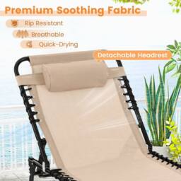 Costway Patio Folding Chaise Lounge Chair Portable Sun Lounger in Beige - thumbnail 4
