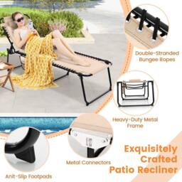 Costway Patio Folding Chaise Lounge Chair Portable Sun Lounger in Beige - thumbnail 3