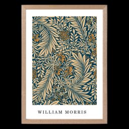 ARTZE Vintage William Morris Larkspur in Navy & Beige Art Print / Oak Frame / SIZE: A2 - thumbnail 2