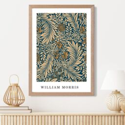 ARTZE Vintage William Morris Larkspur in Navy & Beige Art Print / Oak Frame / SIZE: A2