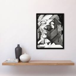 Artery8 Reijer Stolk Self Portrait Abstract Cubist Painting Framed Art Print in Grey - Size: A3 - thumbnail 2