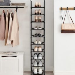 SONGMICS 10-Tier Space Saving Shoe Rack with Metal Frame Non-Woven Shelves in Black - thumbnail 1