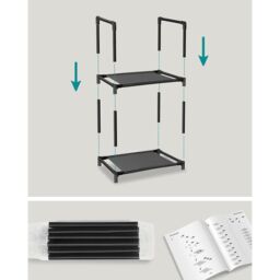 SONGMICS 10-Tier Space Saving Shoe Rack with Metal Frame Non-Woven Shelves in Black - thumbnail 7