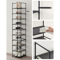 SONGMICS 10-Tier Space Saving Shoe Rack with Metal Frame Non-Woven Shelves in Black - thumbnail 6