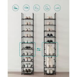 SONGMICS 10-Tier Space Saving Shoe Rack with Metal Frame Non-Woven Shelves in Black - thumbnail 4