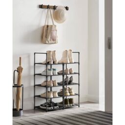 SONGMICS 10-Tier Space Saving Shoe Rack with Metal Frame Non-Woven Shelves in Black - thumbnail 2