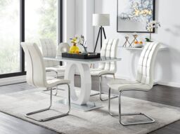 FurnitureboxUK Giovani Grey White Modern High Gloss & Glass Dining Table & 4 Murano Chairs Set in Off-White