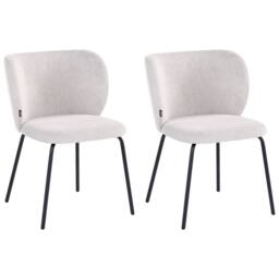 Wyld and Coco Set 2 Armless Dining Chairs Off-White Upholstery Powder Coat Iron in White - thumbnail 2
