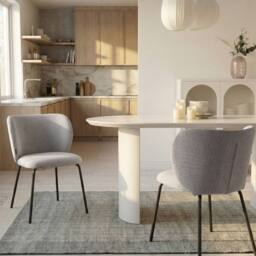 Wyld and Coco Set 2 Armless Dining Chairs Off-White Upholstery Powder Coat Iron in White - thumbnail 1