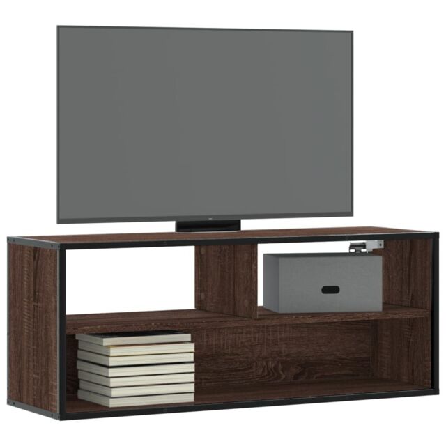 Berkfield Home TV Cabinet Brown Oak 100x31x39.5 cm Engineered Wood & Metal - image 1