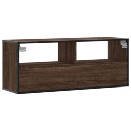 Berkfield Home TV Cabinet Brown Oak 100x31x39.5 cm Engineered Wood & Metal - thumbnail 6