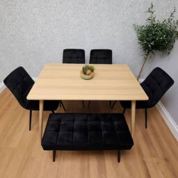 KOSY KOALA Wooden Dining Table Set With 4 Black Velvet Chairs & 1 Bench Set - thumbnail 3