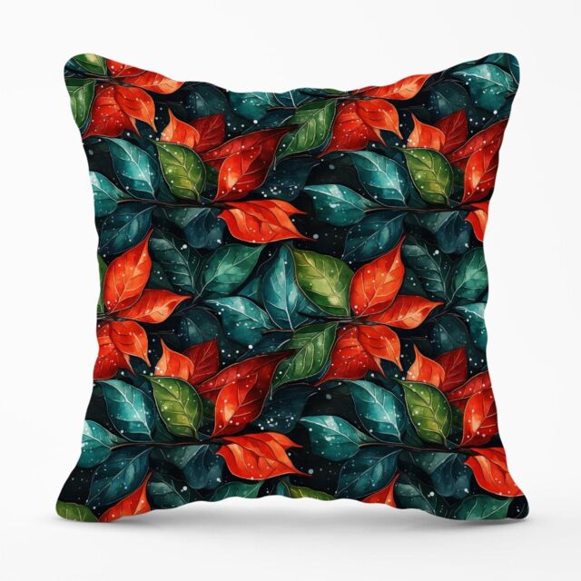 Warren Reed - Designer Christmas Watercolour Holly Leaf Outdoor Cushion in Red - Size: 60 cm x 60 cm - image 1