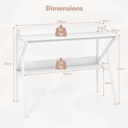 Gymax Desk Office Workstation With Monitor Stand & Open Shelf Metal Frame in White - thumbnail 5