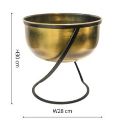 Ivyline Indoor Kensington Brass Metal Round Planter on Stand, H30cm W28cm in Metallics - thumbnail 4